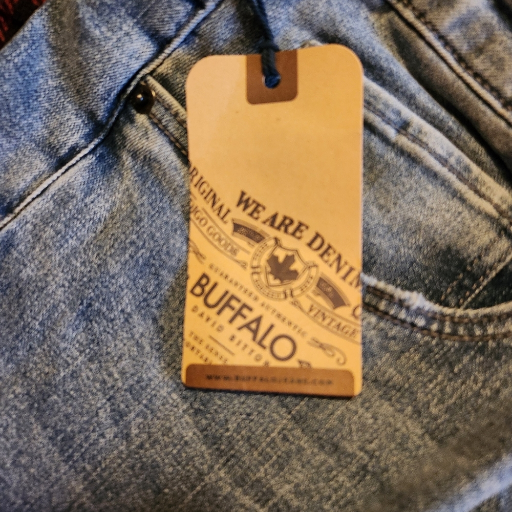 NWT Buffalo David Bitton Straight Six Sanded Blue Jeans 32x32 Mens Stretch Denim - Picture 12 of 16